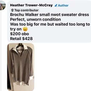 Brochu Walker Taupe V-Neck Sweater with White Trim